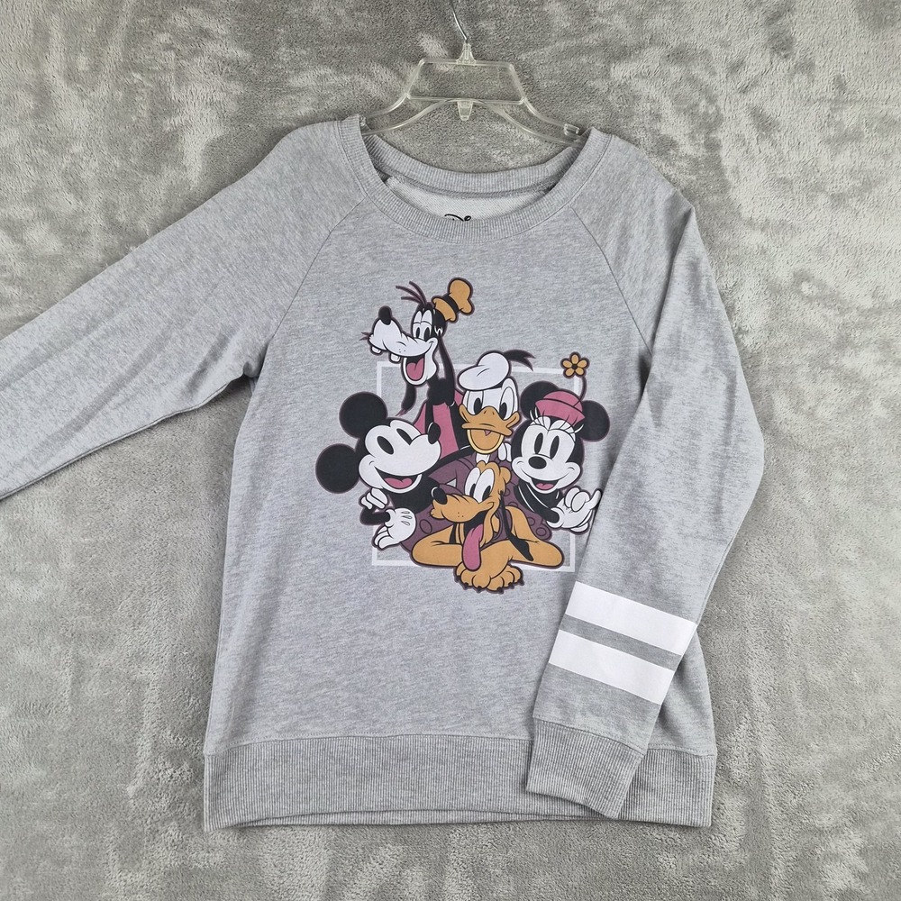 Disney Mickey & Friends Sweatshirt Womens Small Gray Crewneck Pullover Retro Y2K